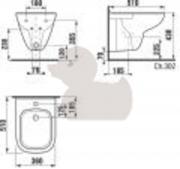 Bidet Jika Deep závěsný, vnější přívod H8306120003041 (technický nákres)