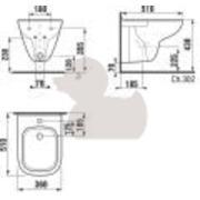 Bidet Jika Deep závěsný, vnější přívod H8306120003041. technický nákres 