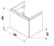 Koupelnová skříňka pod umyvadlo Jika Cubito 59x42,7x48 cm dub H40J4233015191 (Technický nákres)