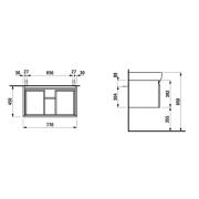 Koupelnová skříňka pod umyvadlo Laufen Pro 77x45x39 cm wenge H4830610954231. Technický nákres