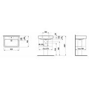 Umyvadlo Laufen Pro 65x48 cm otvor pro baterii uprostřed H8189530001041. Technický nákres 