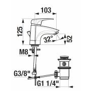 Umyvadlová baterie Jika Deep s výpustí chrom H3111U10041111. Technický nákres