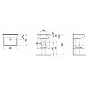 Umyvadlo Laufen Pro S 55x46,5 cm, 60x46,5 cm, 65x46,5 cm, 70x46,5 cm bez otvoru pro baterii. technický nákres 1 