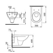 WC závěsné Laufen Pro zadní odpad H8209500000001. Technický nákres 