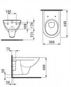 WC závěsné Laufen Pro zadní odpad H8209500000001 (Technický nákres)