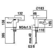 Umyvadlová baterie Laufen KARTELL BY LAUFEN s výpustí chrom H3113310041111. technický nákres&nbsp;