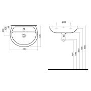 Umyvadlo Kolo Rekord 55x42 cm otvor pro baterii uprostřed K91155000. Technický nákres&nbsp;