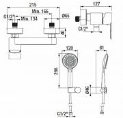 Sprchová baterie Jika Mio-N se sprchovým setem 150 mm chrom H3311V70041311 (Technický nákres)