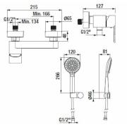 Sprchová baterie Jika Mio-N se sprchovým setem 150 mm chrom H3311V70041311. Technický nákres 