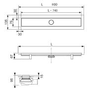 Sprchový žlab Tece Linus 64 cm, 74 cm, 90 cm nerez lesk. Technický nákres 2&nbsp;