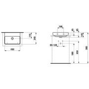 Umývátko Laufen Pro S 45x34 cm bez otvoru pro baterii, bez přepadu H8169614001421. Technický nákres&nbsp;