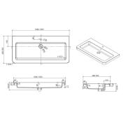 Nábytkové umyvadlo Naturel Pavia 105x49 cm otvor pro baterii uprostřed PA10549. Technický nákres&nbsp;