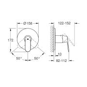 Sprchová baterie Grohe Eurosmart bez podomítkového tělesa chrom 24044000. Technický nákres