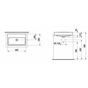 Umyvadlo na desku Laufen Pro 60x38 cm bez otvoru pro baterii, bez přepadu H8129530001421. Technický nákres 
