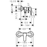 Sprchová baterie Hansgrohe HG248 bez sprchového setu 150 mm chrom SIKOBHGMS268. Technický nákres