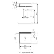 Umyvadlo na desku Ideal Standard Strada 50x42 cm bez otvoru pro baterii K077601. technický nákres&nbsp;