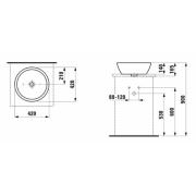Umyvadlo Laufen Pro 42x42 cm bez otvoru pro baterii H8129620001091. Technický nákres 