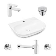 Koupelnový set závěsného umyvadla Brevis 50 cm, pákové baterie Lucida, sifonu, průtočné zátky a roháčků KSETBRE1. &nbsp;(2)