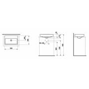 Umyvadlo na desku Laufen Pro 55x38 cm bez otvoru pro baterii, bez přepadu H8129520001421. Technický nákres&nbsp;