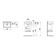 Umývátko Laufen Pro 45x34 cm otvor pro baterii uprostřed H8119510001041. Technický nákres 