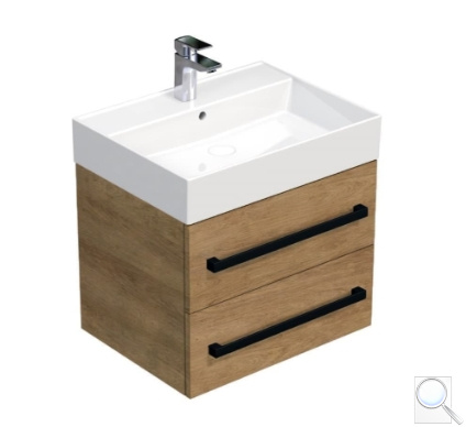 Koupelnová skříňka s černou úchytkou a umyvadlem SAT Cube Way 60x53x46 cm dub Hickory mat CUBE46C602DHSAT. obr. 1