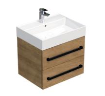 Koupelnová skříňka s černou úchytkou a umyvadlem SAT Cube Way 60x53x46 cm dub Hickory mat CUBE46C602DHSAT