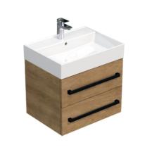 Koupelnová skříňka s černou úchytkou a umyvadlem SAT Cube Way 60x53x46 cm dub Hickory mat CUBE46C602DHSAT