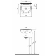 Umývátko Kolo Rekord 40x33 cm bez otvoru pro baterii K92040000. Technický nákres&nbsp;