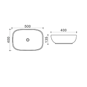 Umyvadlo na desku Triomini Slim 50x40 cm bez přepadu SLM5040. Technický nákres&nbsp;