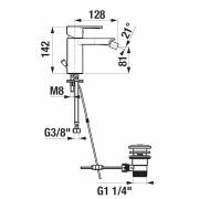 Bidetová baterie Jika Mio-N s výpustí chrom H3411V10041111. Technický nákres&nbsp;