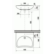 Bezbariérové umyvadlo Jika Mio 65x55 cm bez otvoru pro baterii H8137140001091. Technický nákres