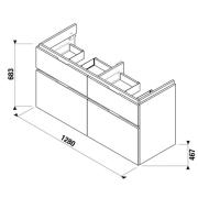 Koupelnová skříňka pod umyvadlo Jika Cubito 128x46,7x68,3 cm bílá H40J4274025001. Technický nákres&nbsp;