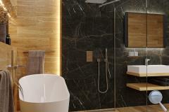 Koupelna Argenta Gold Nero. SIKO-mramorova-cerna-drevena-koupelna-s-volne-stojici-vanou-a-walk-in-serie-nero-gold-03