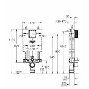 Nádržka pro zazdění k WC Grohe Uniset 38825000. Technický nákres 