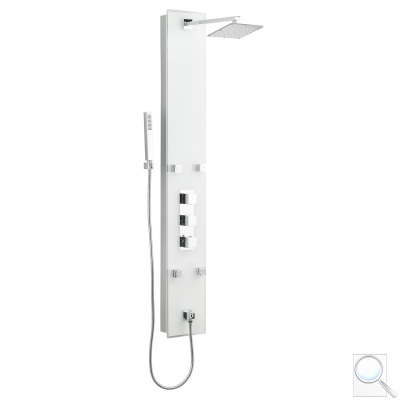 Sprchový panel Anima Glass Shower na stěnu s termostatickou baterií bílá GLASHOWER. 