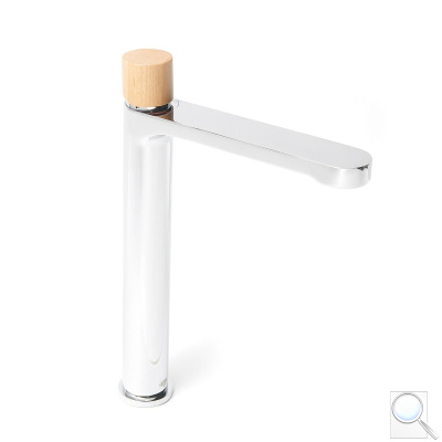 Vysoká umyvadlová baterie SAT Fusion bez výpusti páka světlé dřevo SATBSFU285DS. 