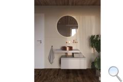 Koupelna Sintesi Joy Paradise. SIKO-koupelna-v-kvetinovo-drevenem-dekoru-modra-s-walk-in-serie-joy-paradise-002