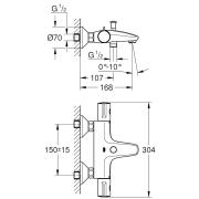 Termostat Grohe Grohtherm 800 s termostatickou baterií chrom 34576000. Technický nákres 