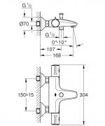 Termostat Grohe Grohtherm 800 s termostatickou baterií chrom 34576000 (Technický nákres)