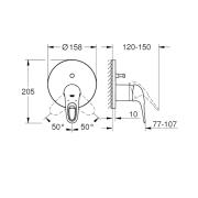 Sprchová baterie Grohe Eurostyle bez podomítkového tělesa chrom 24049003. Technický nákres 