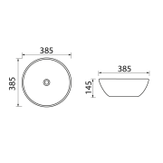 Umyvadlo na desku Triomini Slim 38,5x38,5 cm bez přepadu SLM3838. Technický nákres 