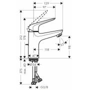 Umyvadlová baterie Hansgrohe HG288 s výpustí chrom SIKOBHGN275M. Technický nákres 