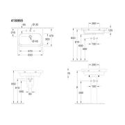 Umyvadlo Villeroy & Boch 65x47 cm otvor pro baterii uprostřed 41886501. technický nákres&nbsp;