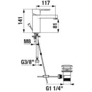 Umyvadlová baterie Jika Mio-N s výpustí chrom H3111V10041111. Technický nákres&nbsp;