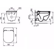 WC se sedátkem softclose závěsné Ideal Standard Testra zadní odpad SIKOSIST0078. Technický nákres 