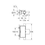 Termostat Grohe Grohtherm Cube s termostatickou baterií 150 mm chrom 34502000. Technický nákres 