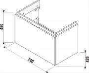 Koupelnová skříňka pod umyvadlo Jika Cubito 74x42,6x68,3 cm bílá, dub (Technický nákres)