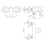 Sprchová nástěnná baterie bez sprchového setu Ideal Standard Esla chrom BC228AA. Technický nákres&nbsp;
