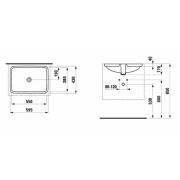 Nábytkové umyvadlo Laufen Pro S 85x46 cm bez otvoru pro baterii H8139650001091. Technický nákres