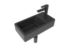 Koupelnový set pravého závěsného umývátka Brevis 40,5 cm, pákové baterie, sifonu, průtočné zátky a roháčků v černé barvě KSETBRE2PBKM